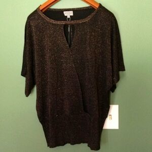 New Joseph A Women’s black glittered cut out formal festive blouse, Size 2X